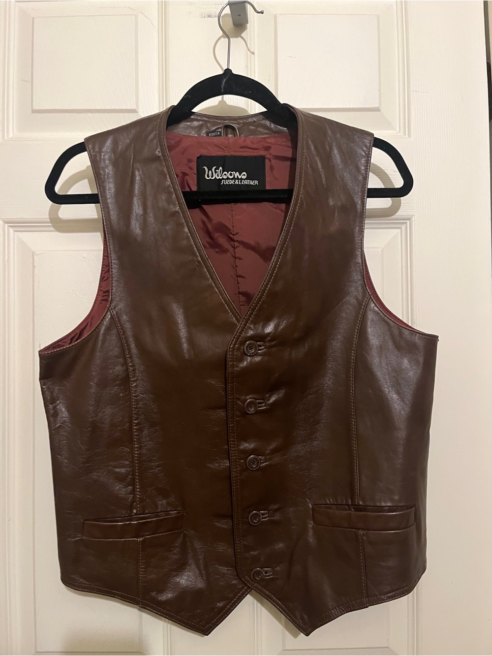 Vintage 80s Wilson Suede & Leather Vest Satin Lined Cognac Button Pockets Unisex